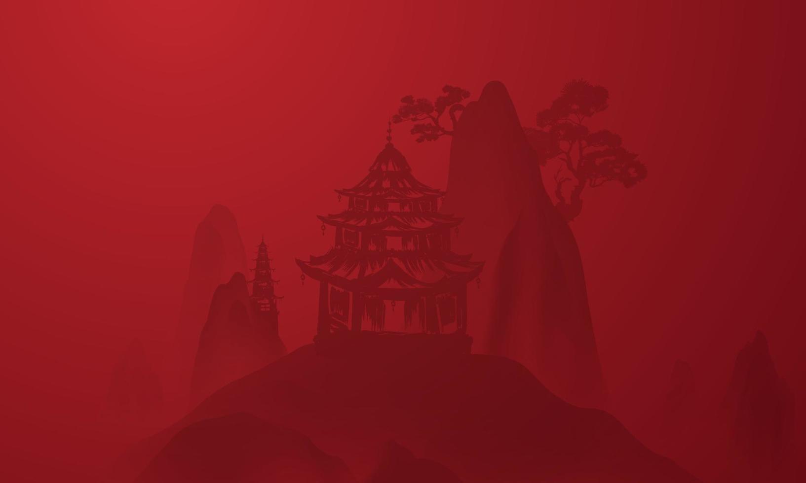 fondo de banner de pintura de paisaje de tinta china y agua vector