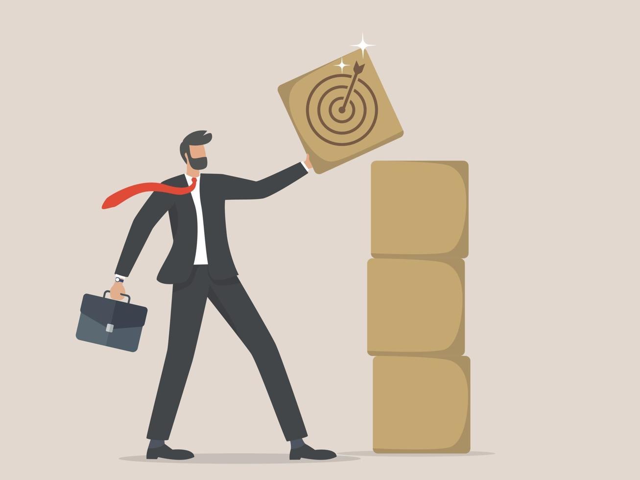 Businessman holding wooden cube with target vector