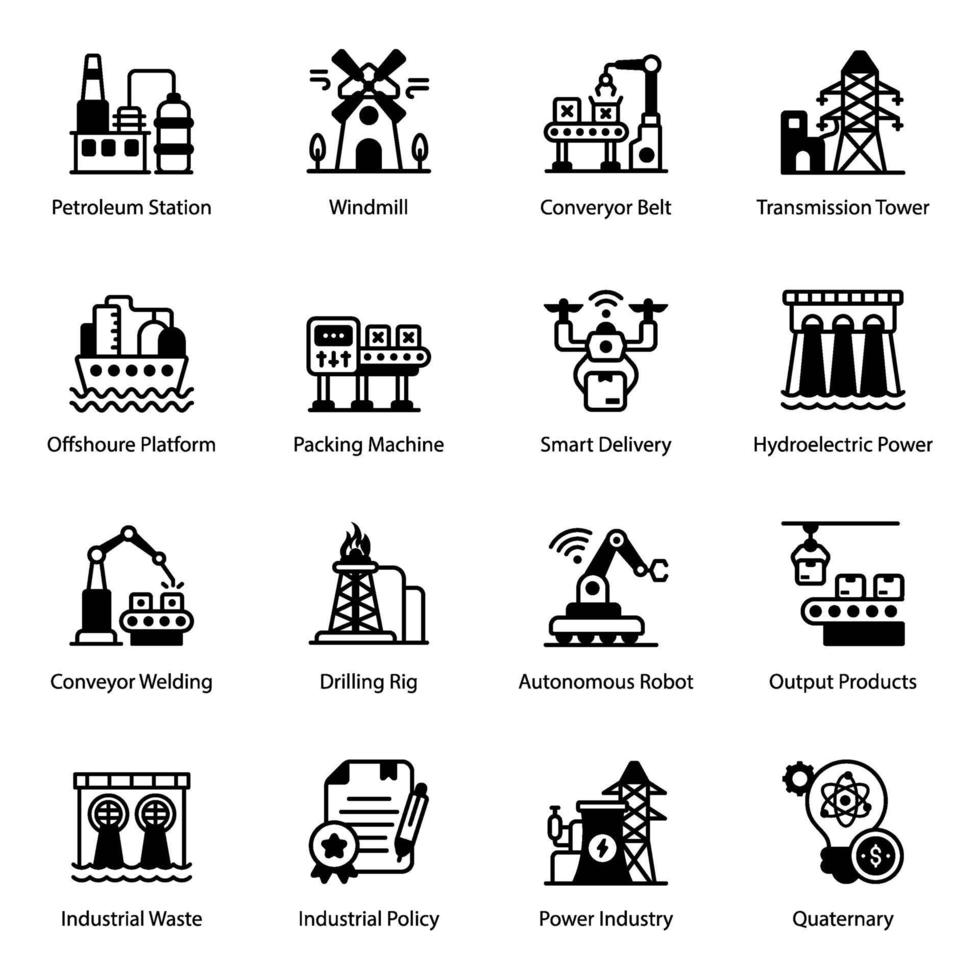 conjunto de iconos de la industria y el proceso de producción vector
