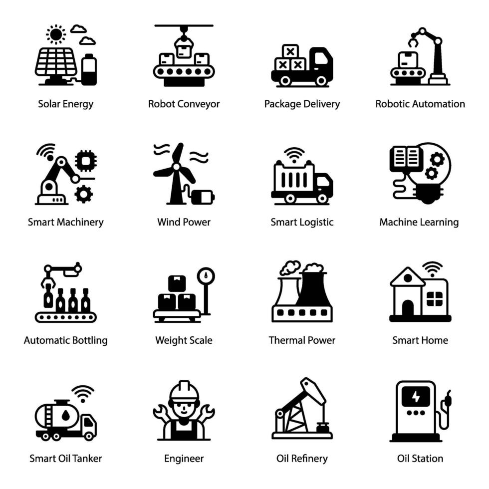 Factory and Automation icon set 2303921 Vector Art at Vecteezy