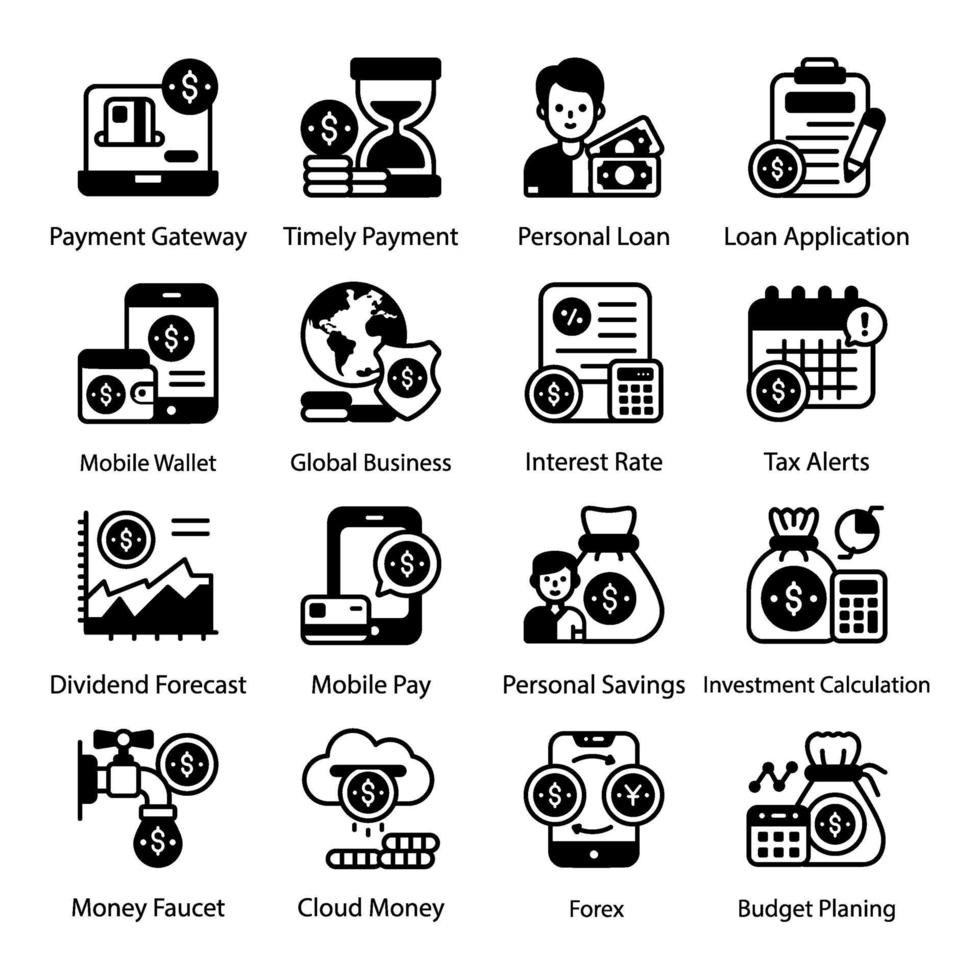 Mobile Payment and Budgeting icon set vector