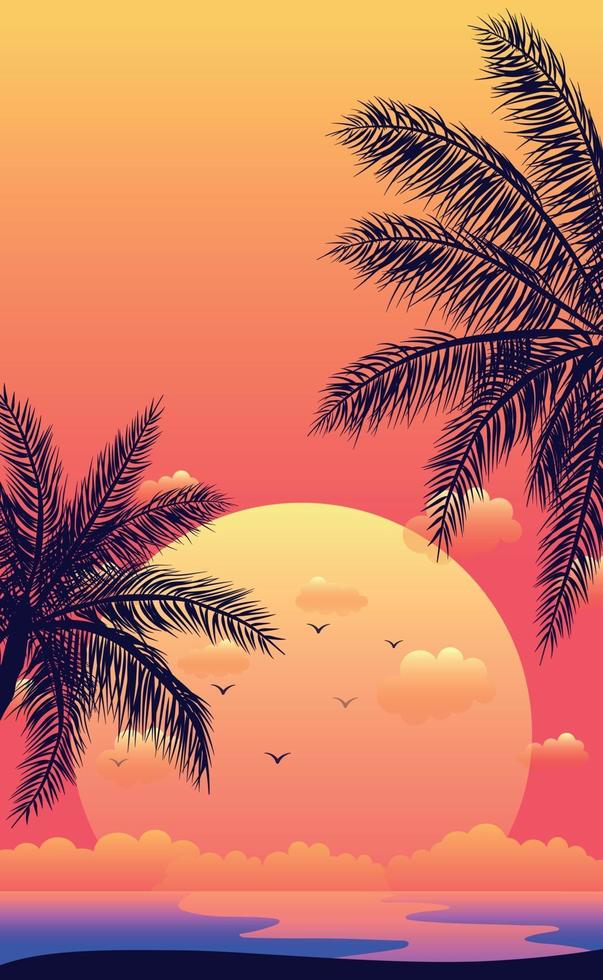 Realistic sea sunset on the background of palm trees - Vector
