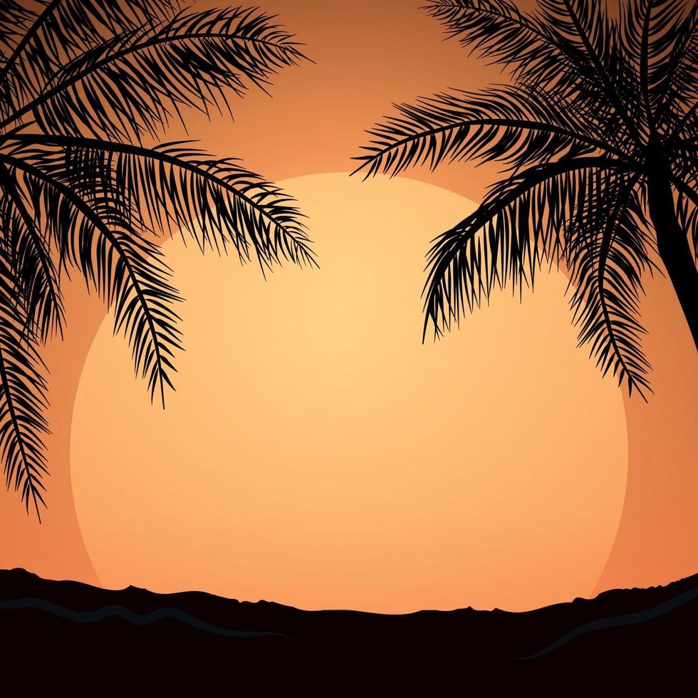 Realistic sea sunset on the background of palm trees - Vector