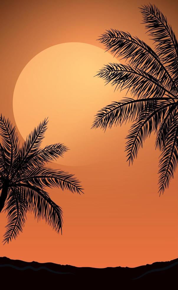 Realistic sea sunset on the background of palm trees - Vector