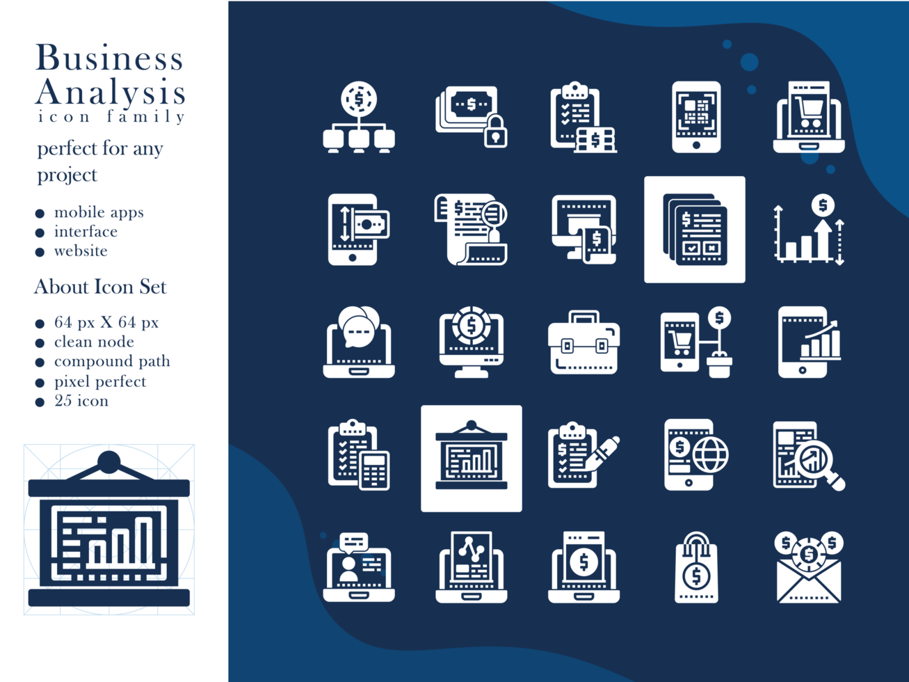 Business analysis icon pack with style Glyph vector