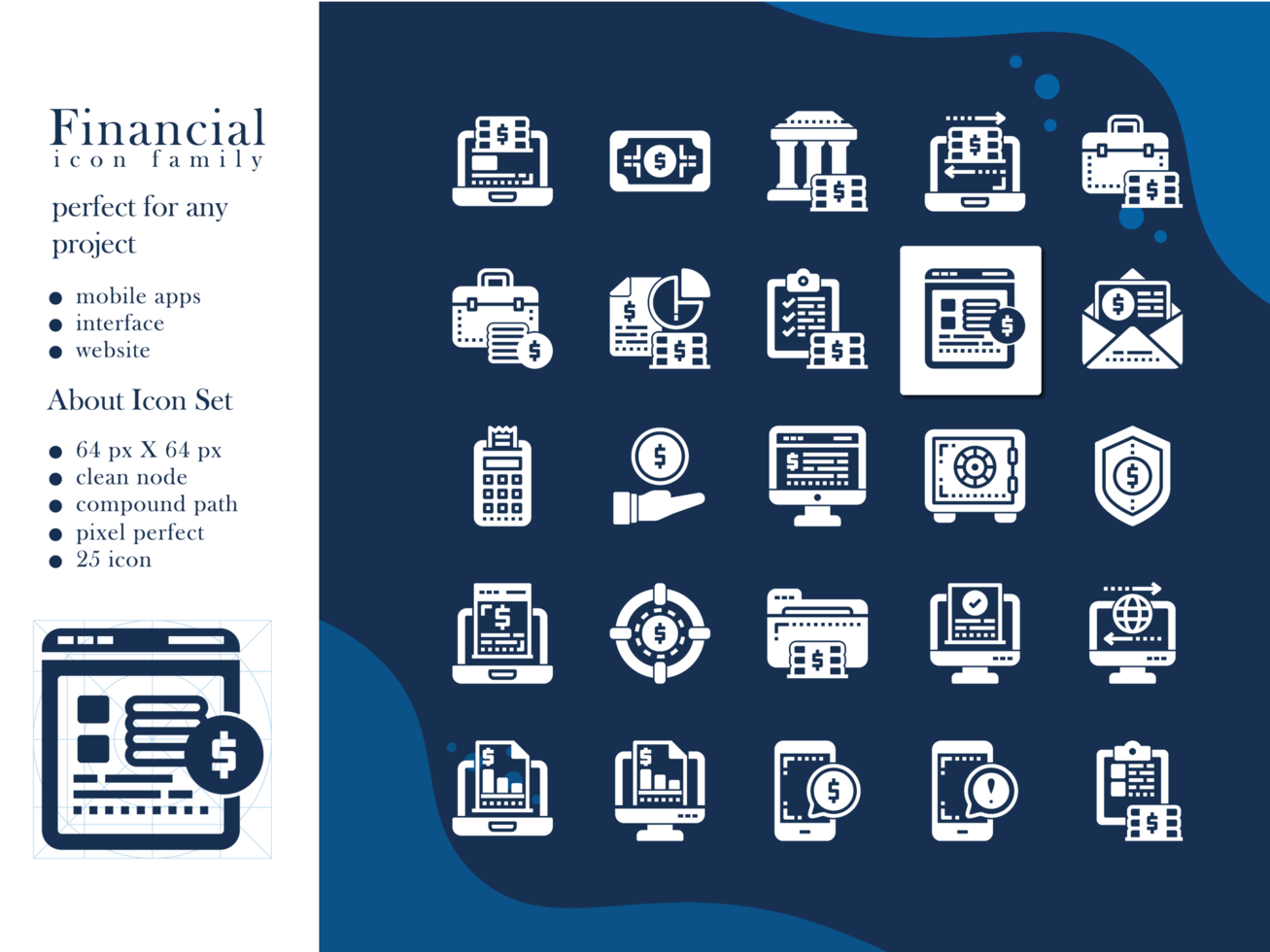 Financial icon pack glyph style vector