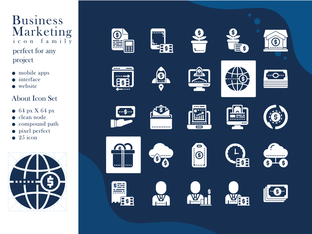 Business Marketing icon pack with style glyph vector