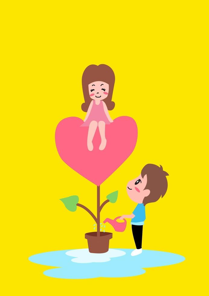 Boy and Girl with tree vector