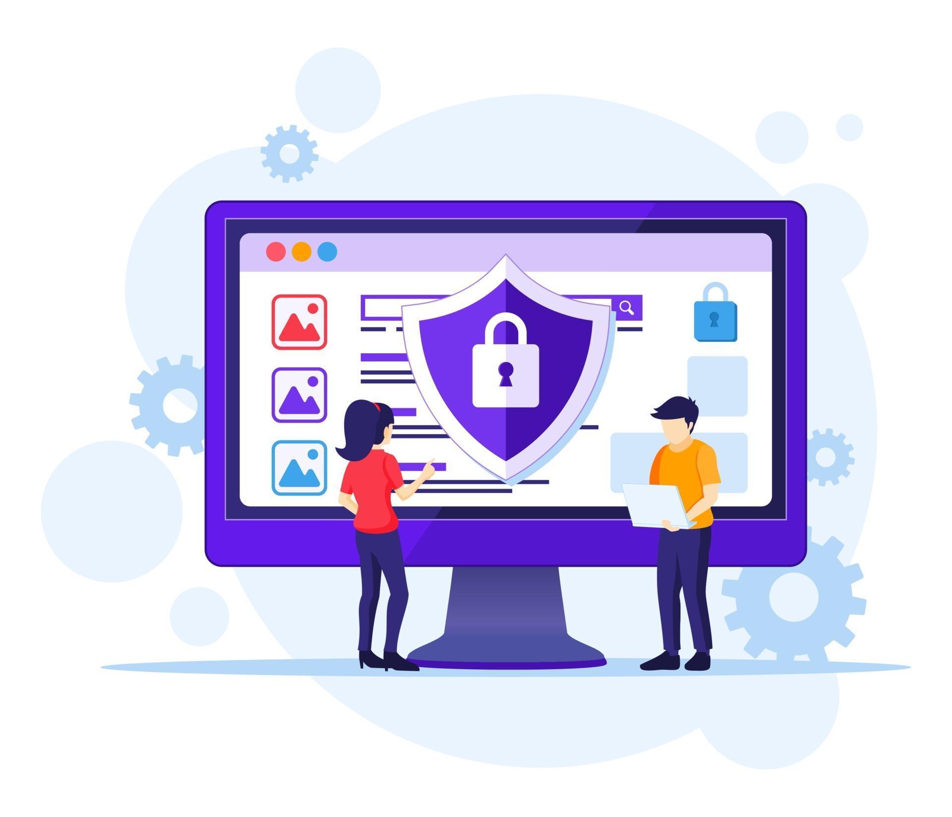 concepto de seguridad informática, las personas trabajan en la pantalla