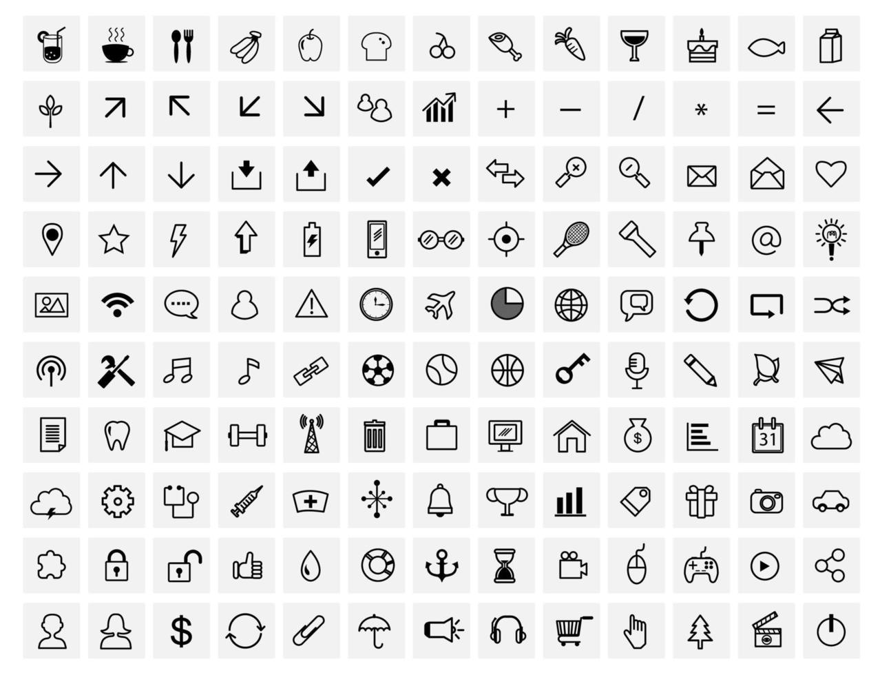 130 vector black  web icons set on gray