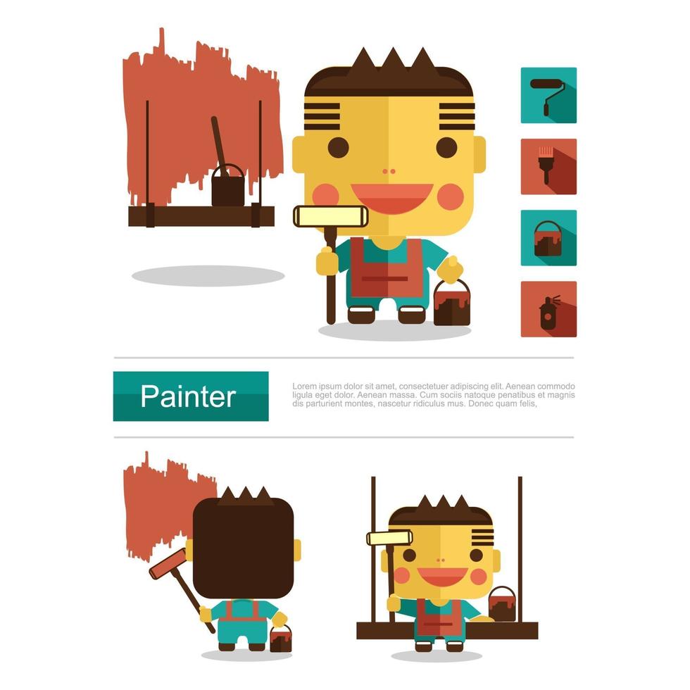 Character design Painter career, icon vector with white background