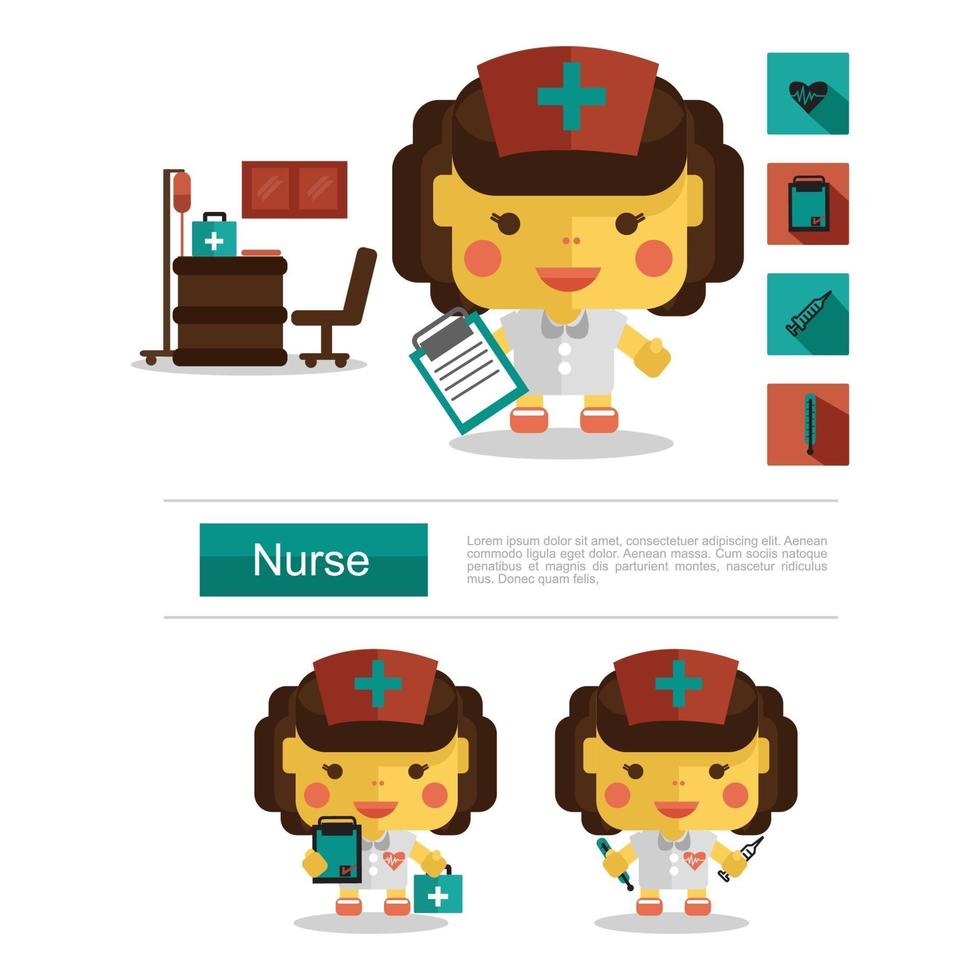 Character design Nurse career, icon vector with white background