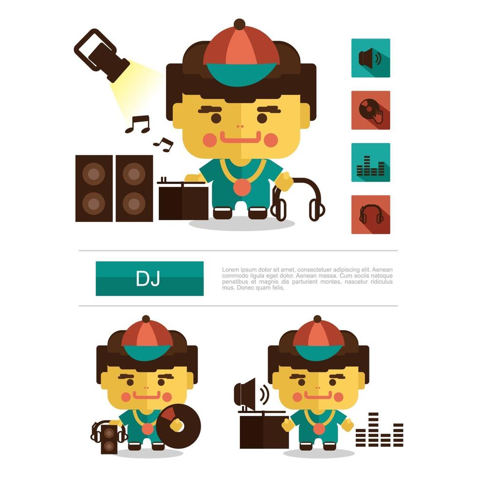 Character design DJ career, icon vector with white background