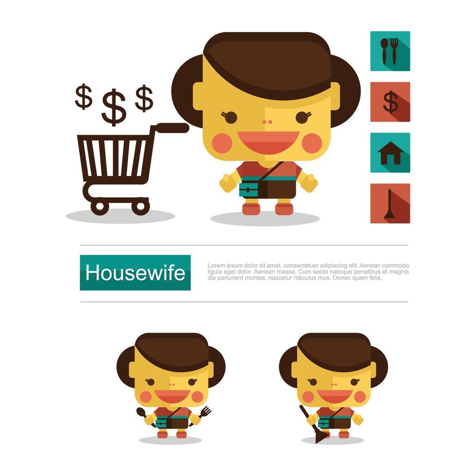 Character design Housewife career, icon vector with white background