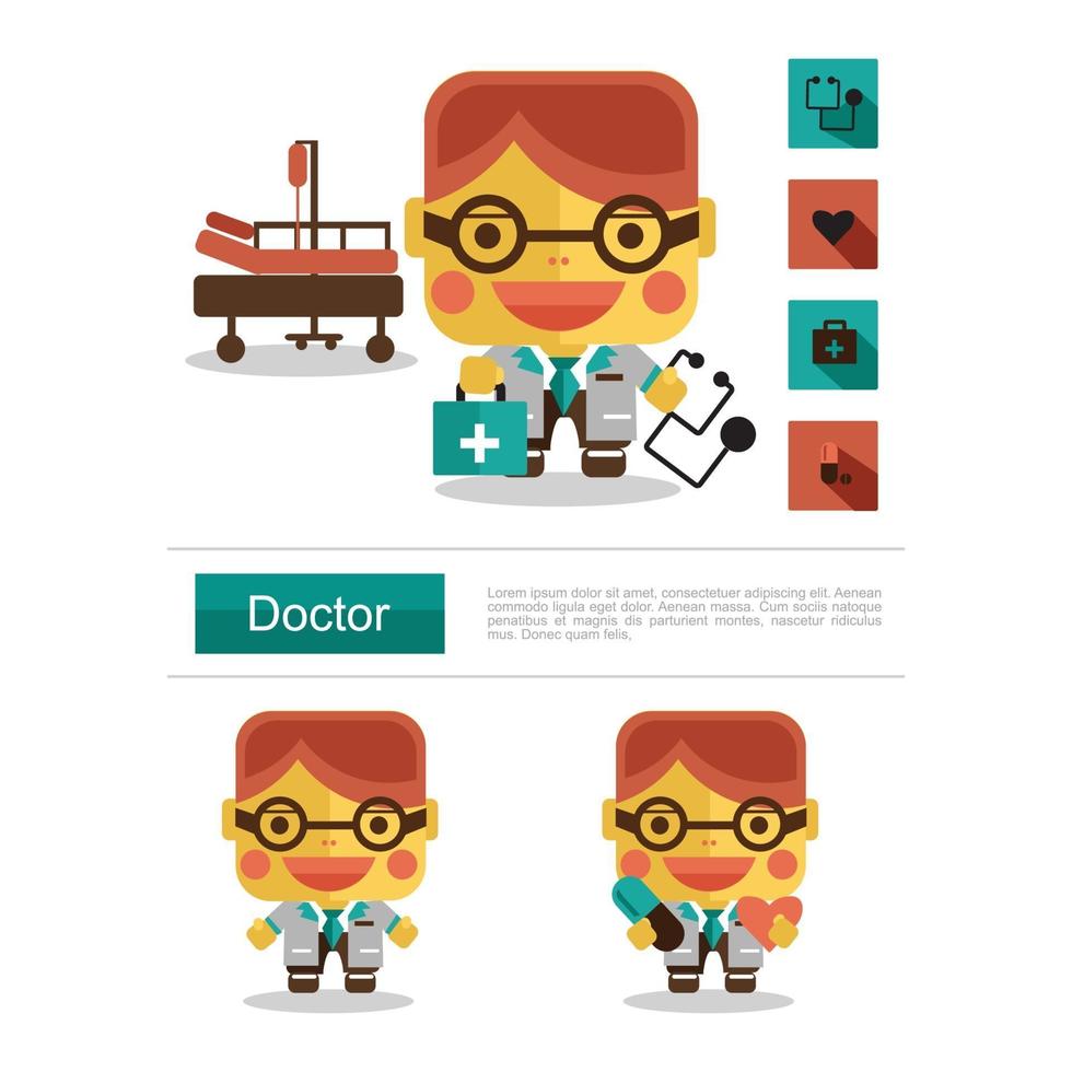 Character design Doctor career, icon vector with white background