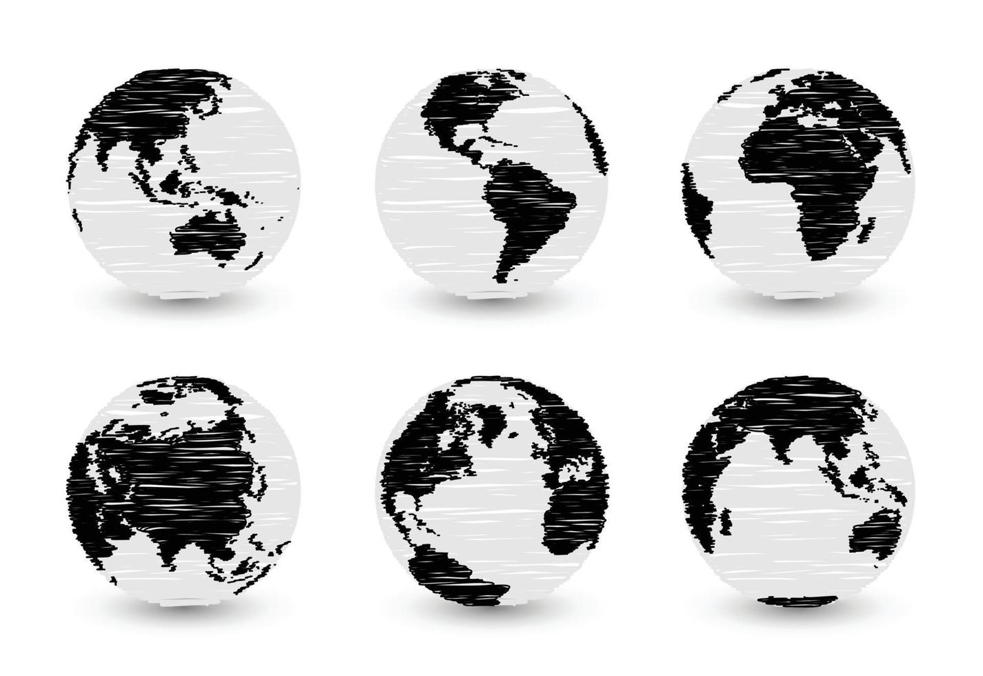Set of planet earth. Set of earth globe. World maps flat design simple with scribble effect. Isolated premium vector