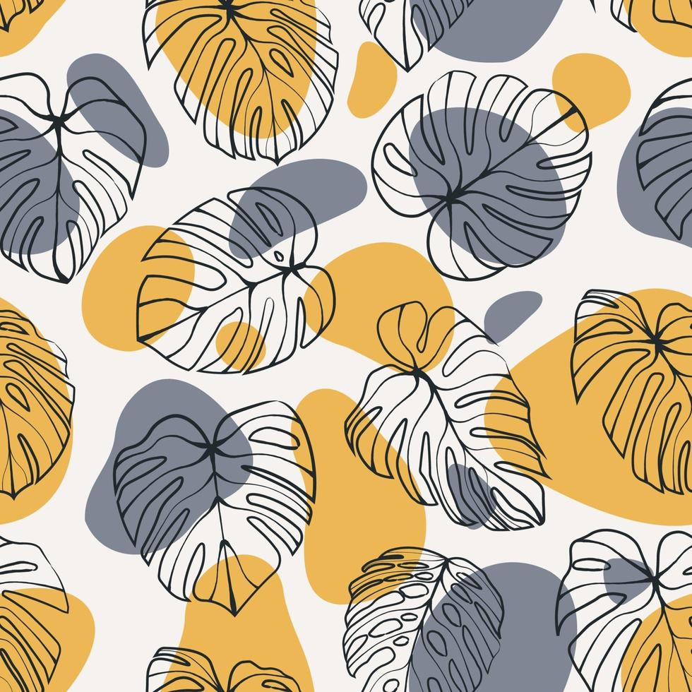 Hoja de Monstera deliciosa con patrones sin fisuras de forma abstracta. perfecto para textil, tela, fondo, estampado vector