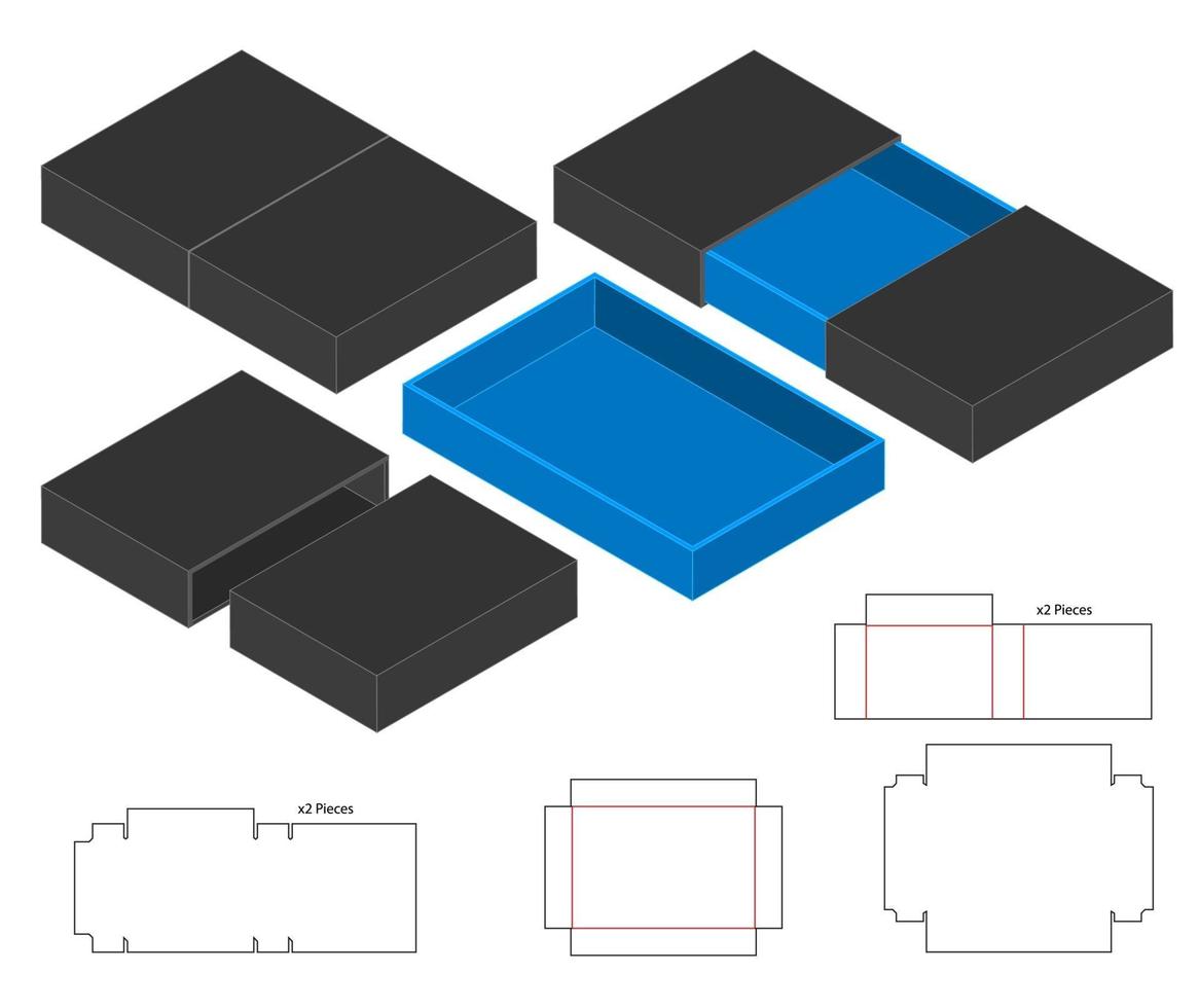 diseño de plantilla troquelada de embalaje de caja. Maqueta 3d vector