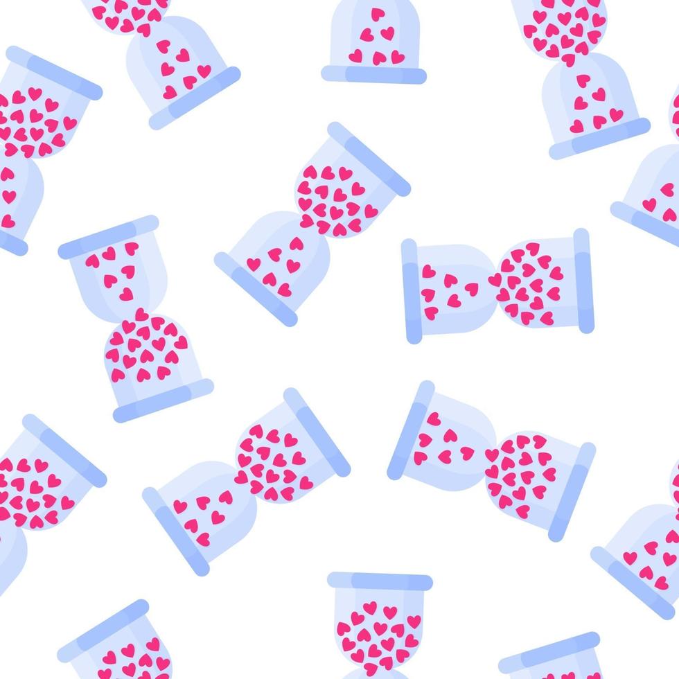 Seamless pattern of hourglass with hearts for the wedding or Valentine's Day. vector