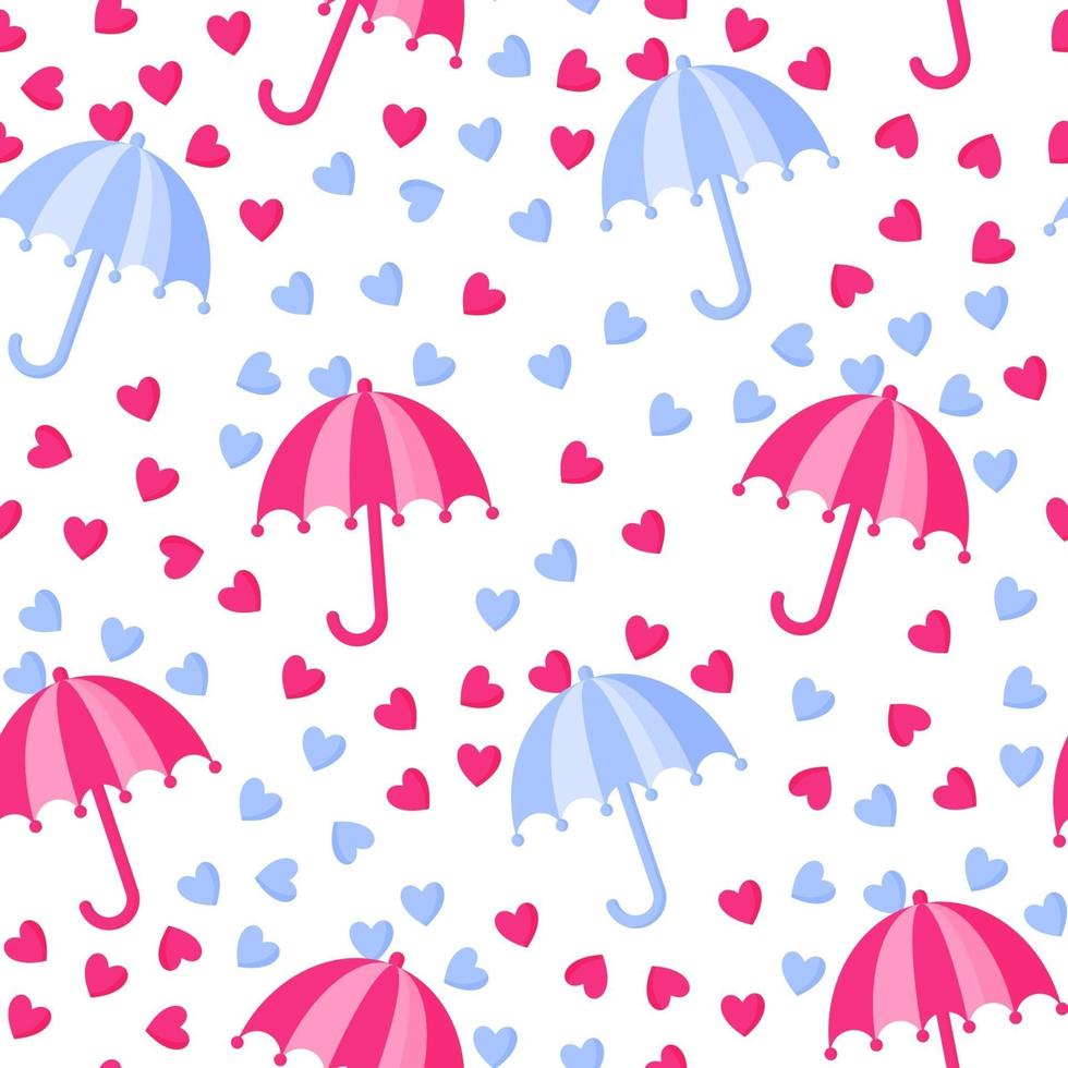 Seamless pattern of umbrella with rain from the heart for the wedding or Valentine's Day. vector
