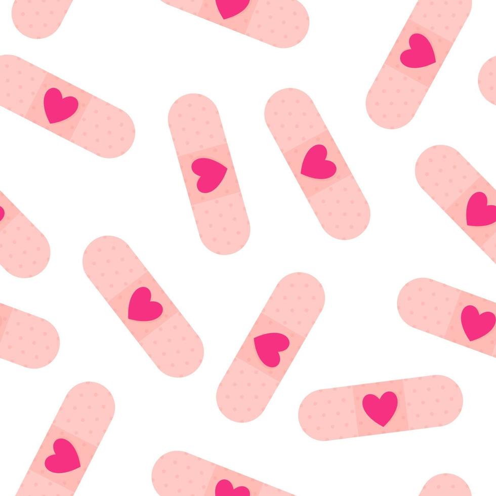 Seamless pattern of medical plaster with heart for the wedding or Valentine's Day. vector