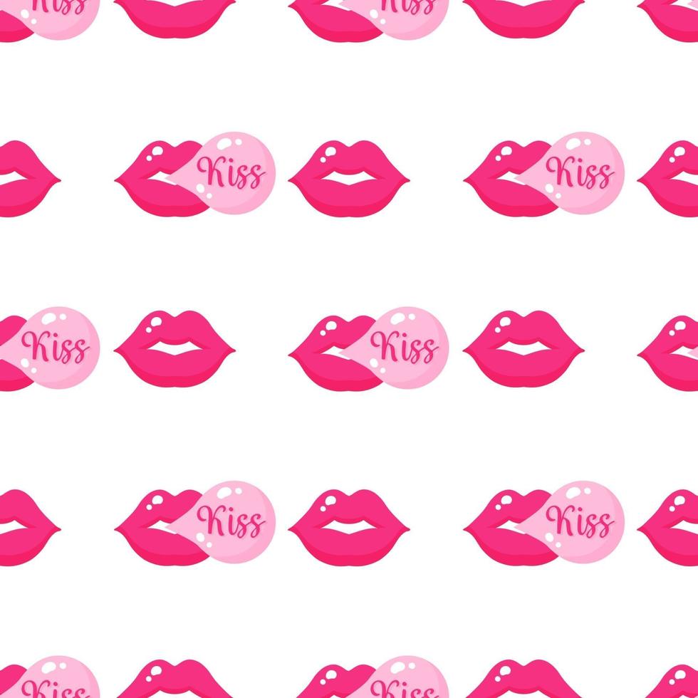 Seamless pattern of chewing gum with lips for the wedding or Valentine's Day. vector