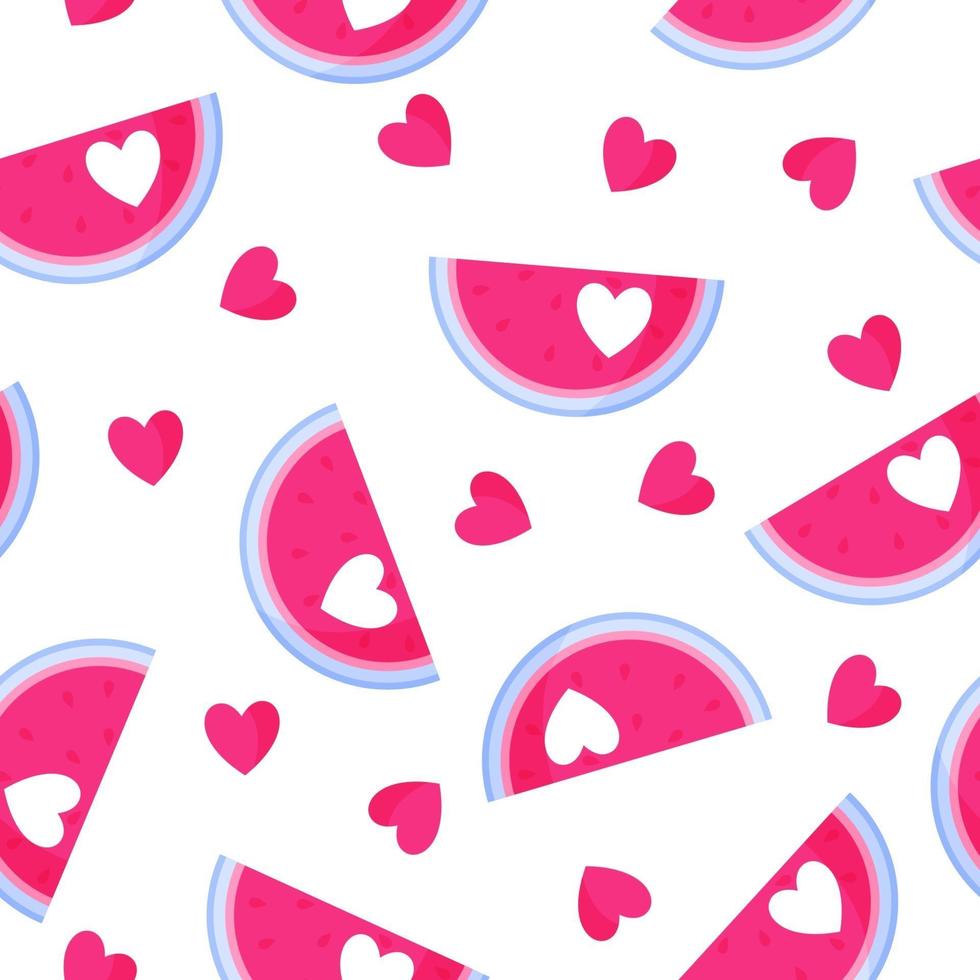 Seamless pattern of watermelon with heart for the wedding or Valentine's Day. vector