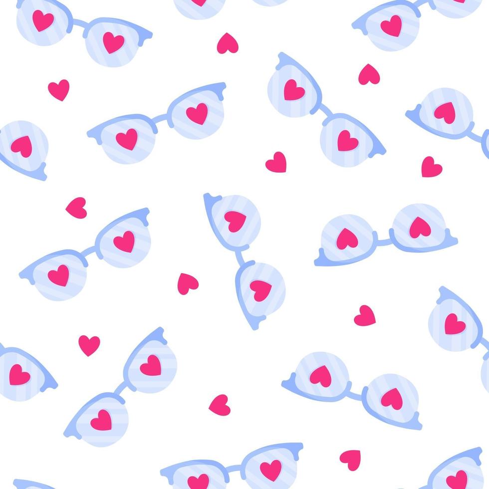 Seamless pattern of glasses with heart for the wedding or Valentine's Day. vector