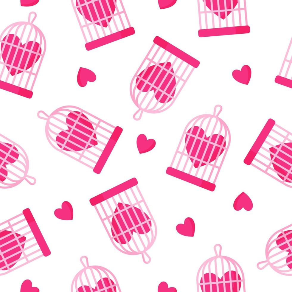 Seamless pattern of birdcage and heart for the wedding or Valentine's Day. vector