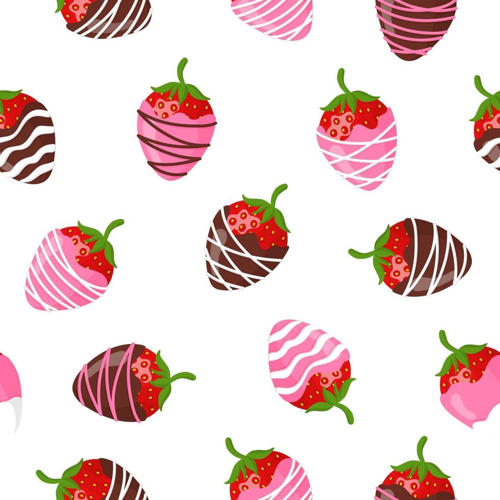 Seanless pattern with glazed strawberries in chocolate for Valentine's Day. vector