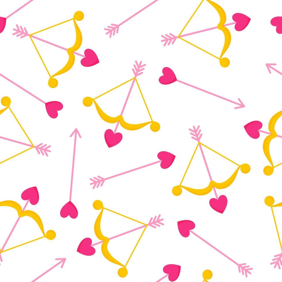 Seamless pattern of cupid bow and arrow with heart for the wedding or Valentine's Day. vector