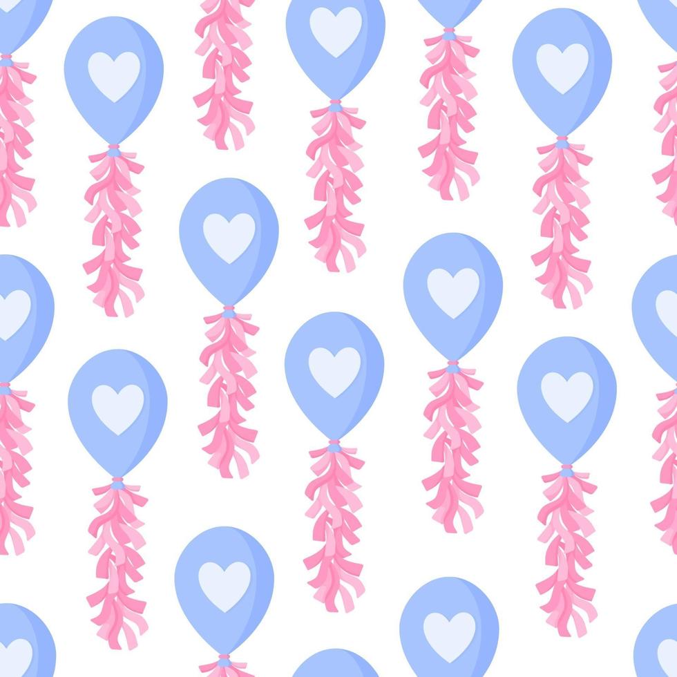 Seamless pattern of air balloon with ribbons and heart for the wedding or Valentine's Day. vector