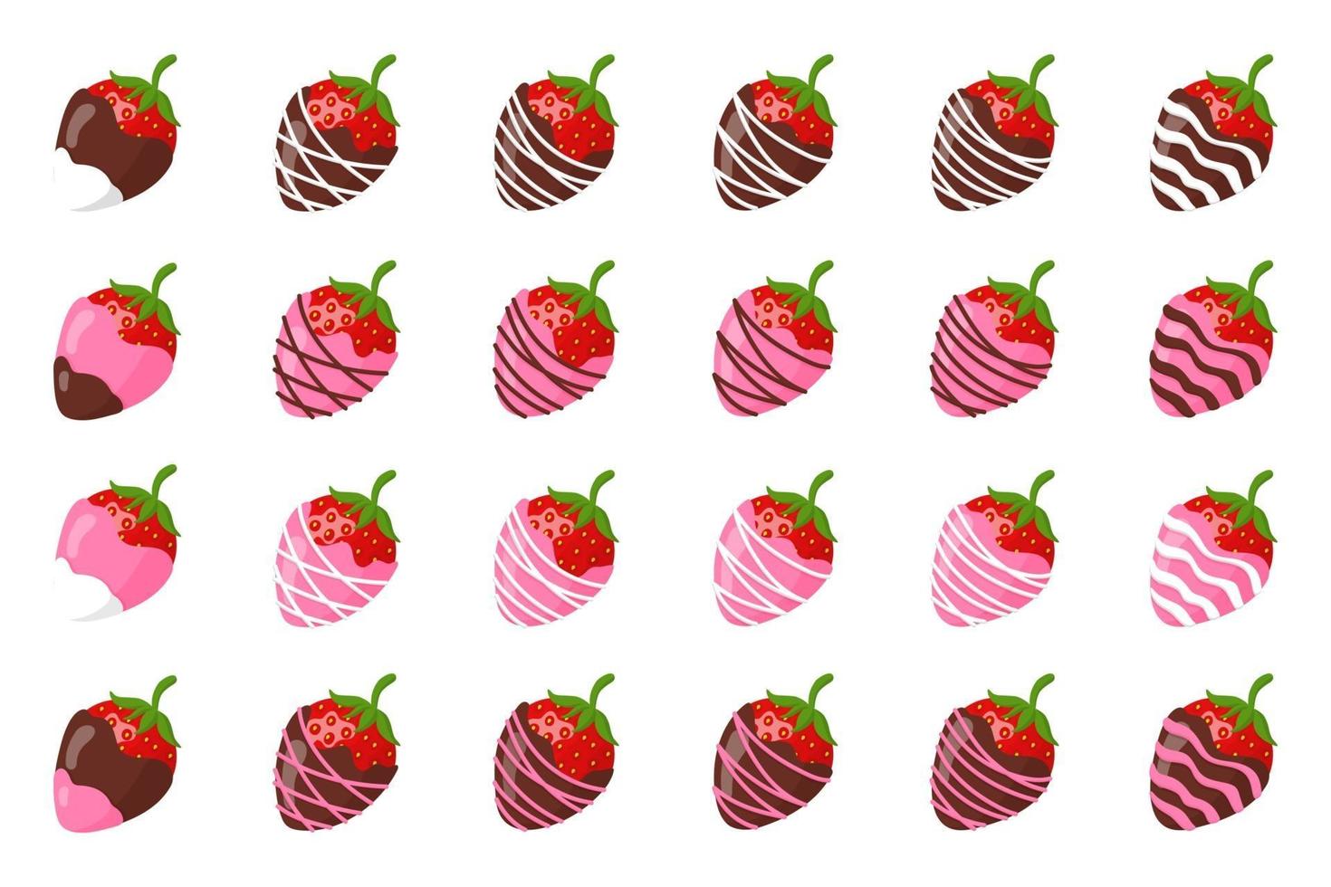 Set of glazed strawberries in chocolate for Valentine's Day vector