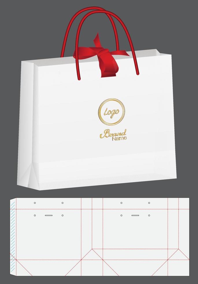 paper bag packaging die-cut and 3d bag mockup vector