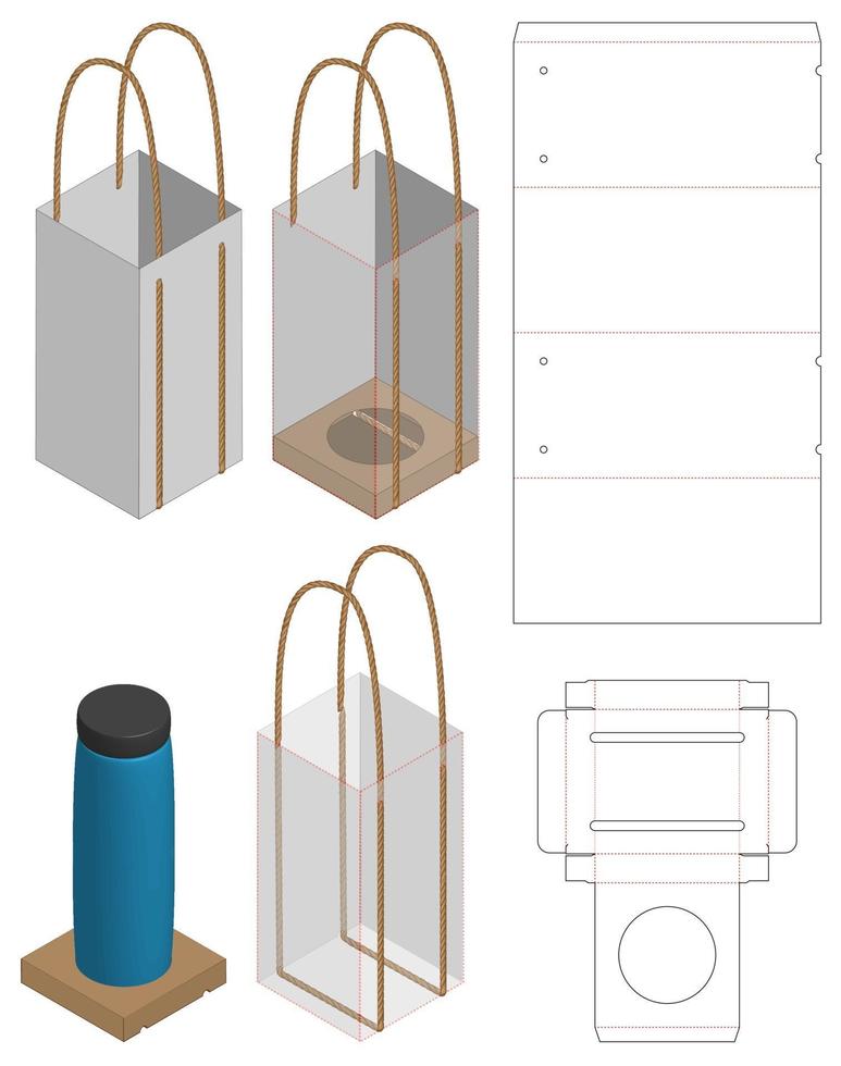 paper bag packaging die-cut and 3d bag mockup vector