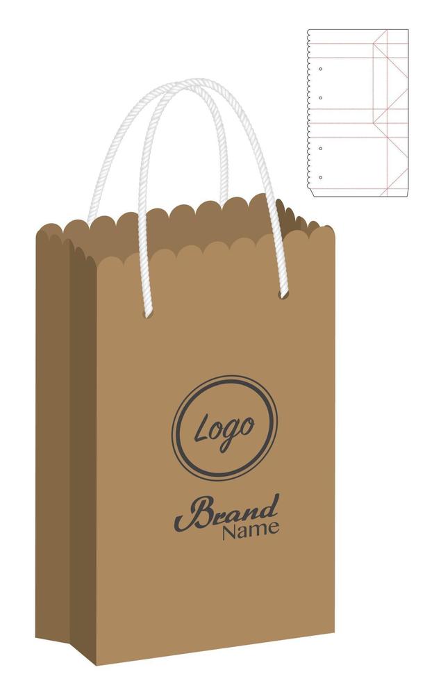 paper bag packaging die-cut and 3d bag mockup vector