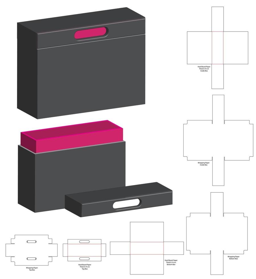 diseño de plantilla troquelada de embalaje de caja. Maqueta 3d vector