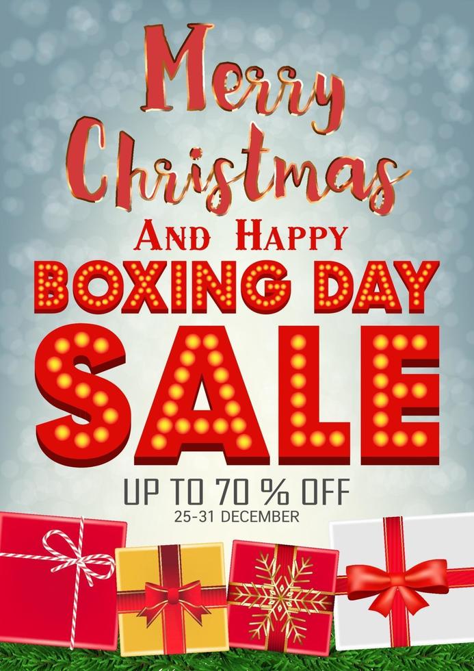 Merry Christmas and boxing day sale with gift box vector