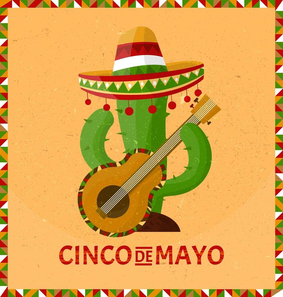 Cinco de mayo. May 5 holiday in Mexico. Cactus with sombrero. Cartoon style. Vector