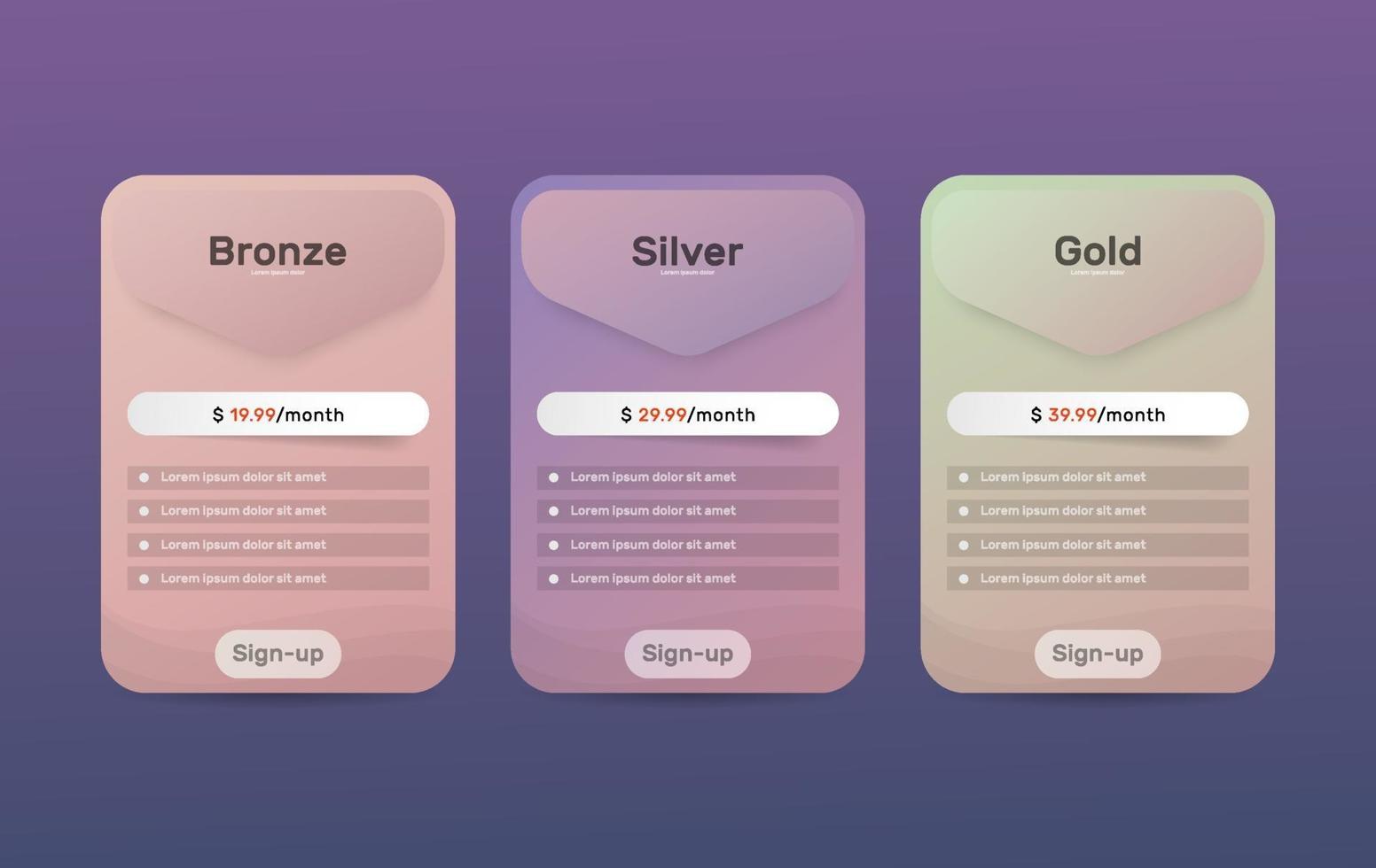 Pricing table design. Table price comparison. Tariff plans. Vector illustration design