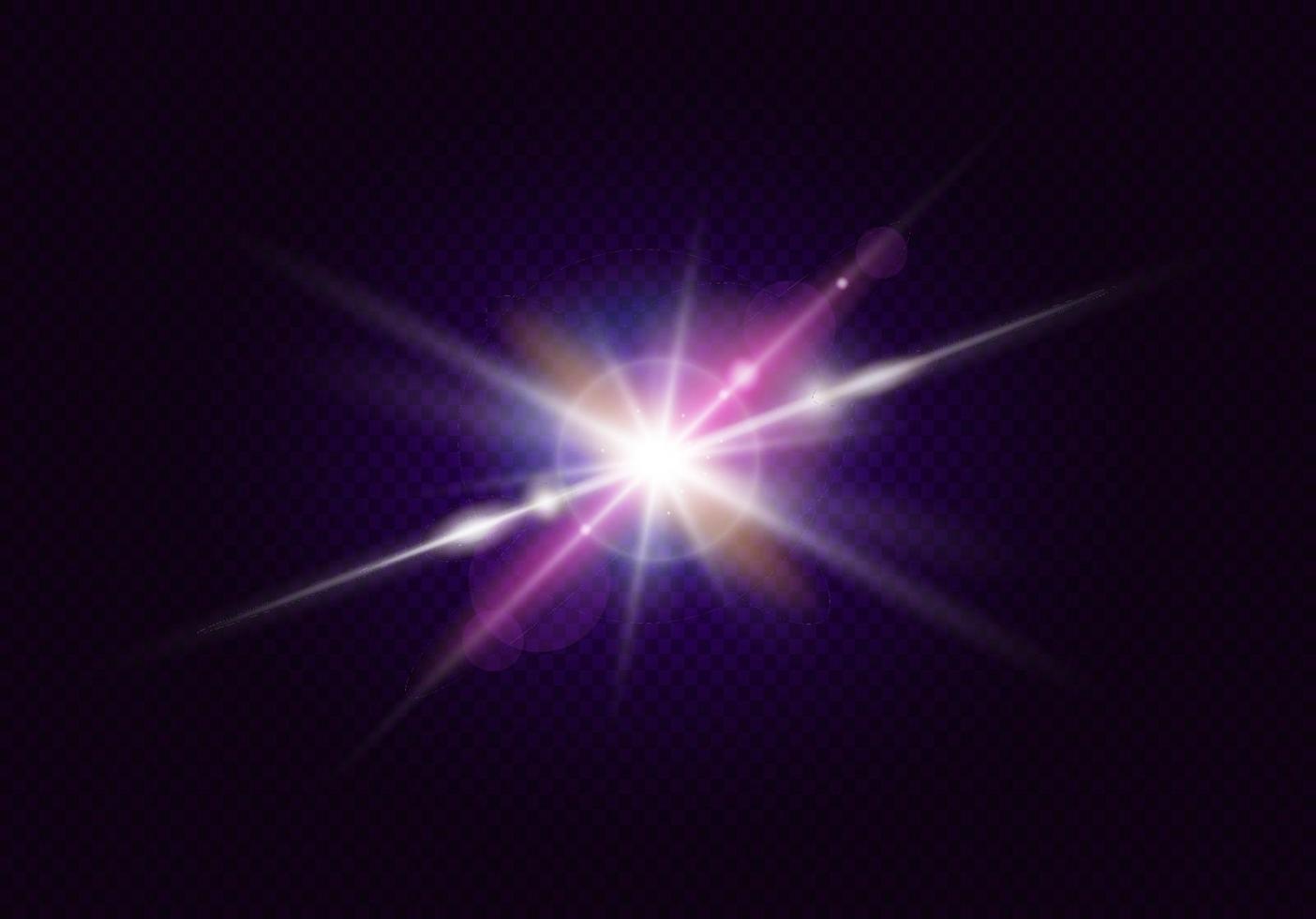 Flash with colorful twinkle effect. Glowing lens flares. Vector illustration.