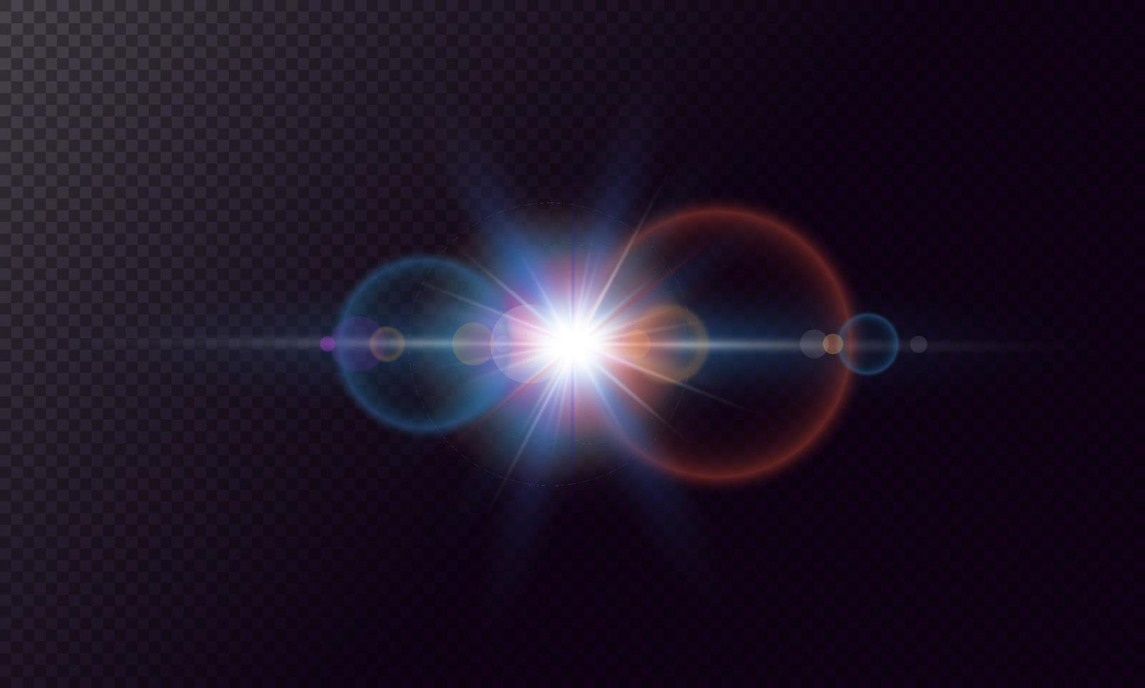 Glowing lens flares. Flash with colorful twinkle effect. Vector