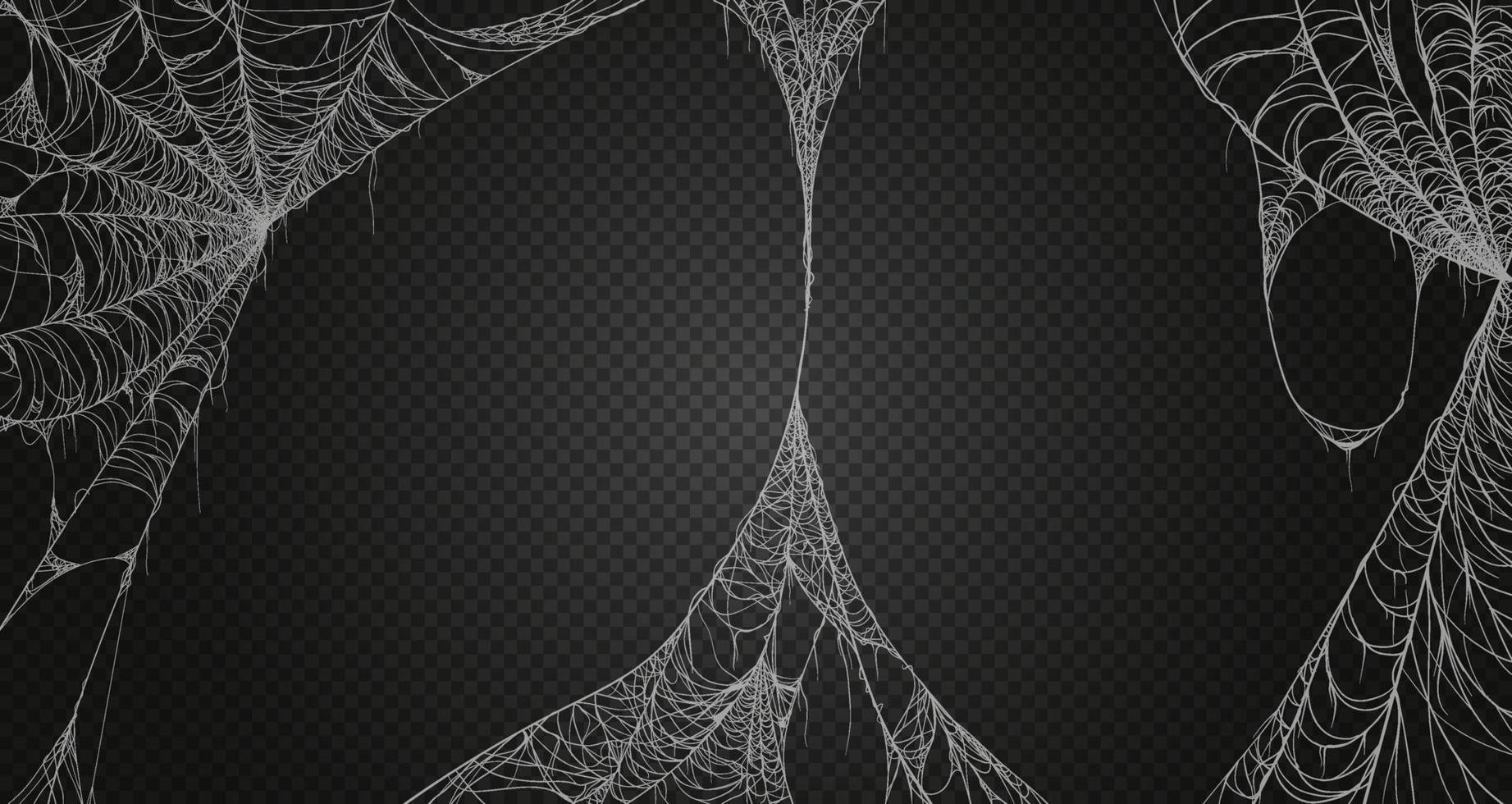Cobweb realism set. Isolated on black transparent background. Spiderweb for halloween, spooky, scary, horror decor vector