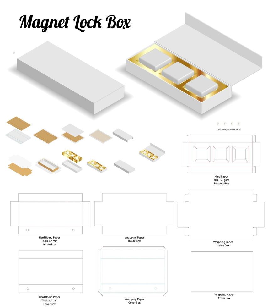 Box packaging die cut template design. 3d mock-up vector