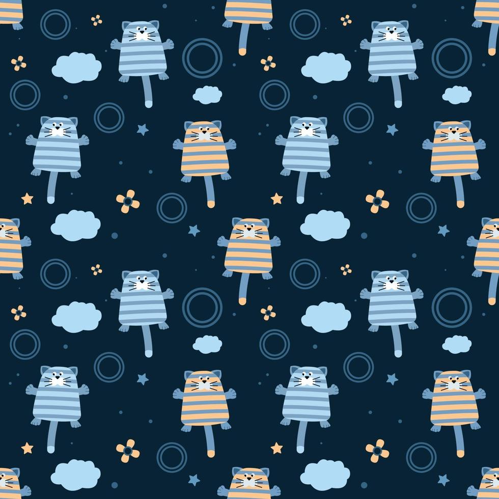 Cute Outer Space Cat Pattern Vector Illustration