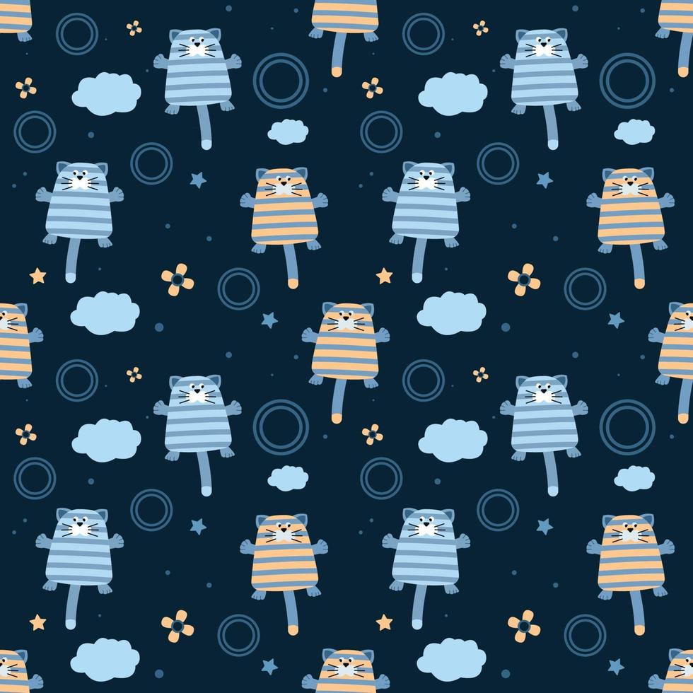 Cute Outer Space Cat Pattern Vector Illustration