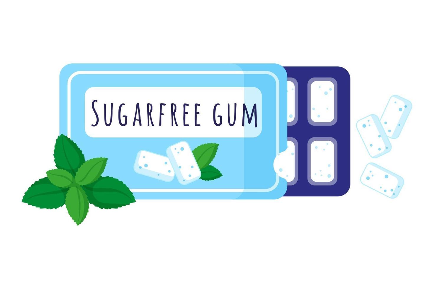 Vector cartoon illustration of sugar free mint gum isolated on white background.