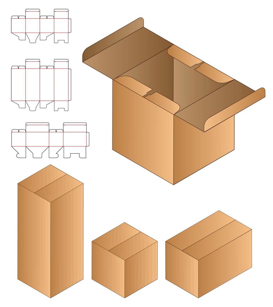 diseño de plantilla troquelada de embalaje de caja. Maqueta 3d vector