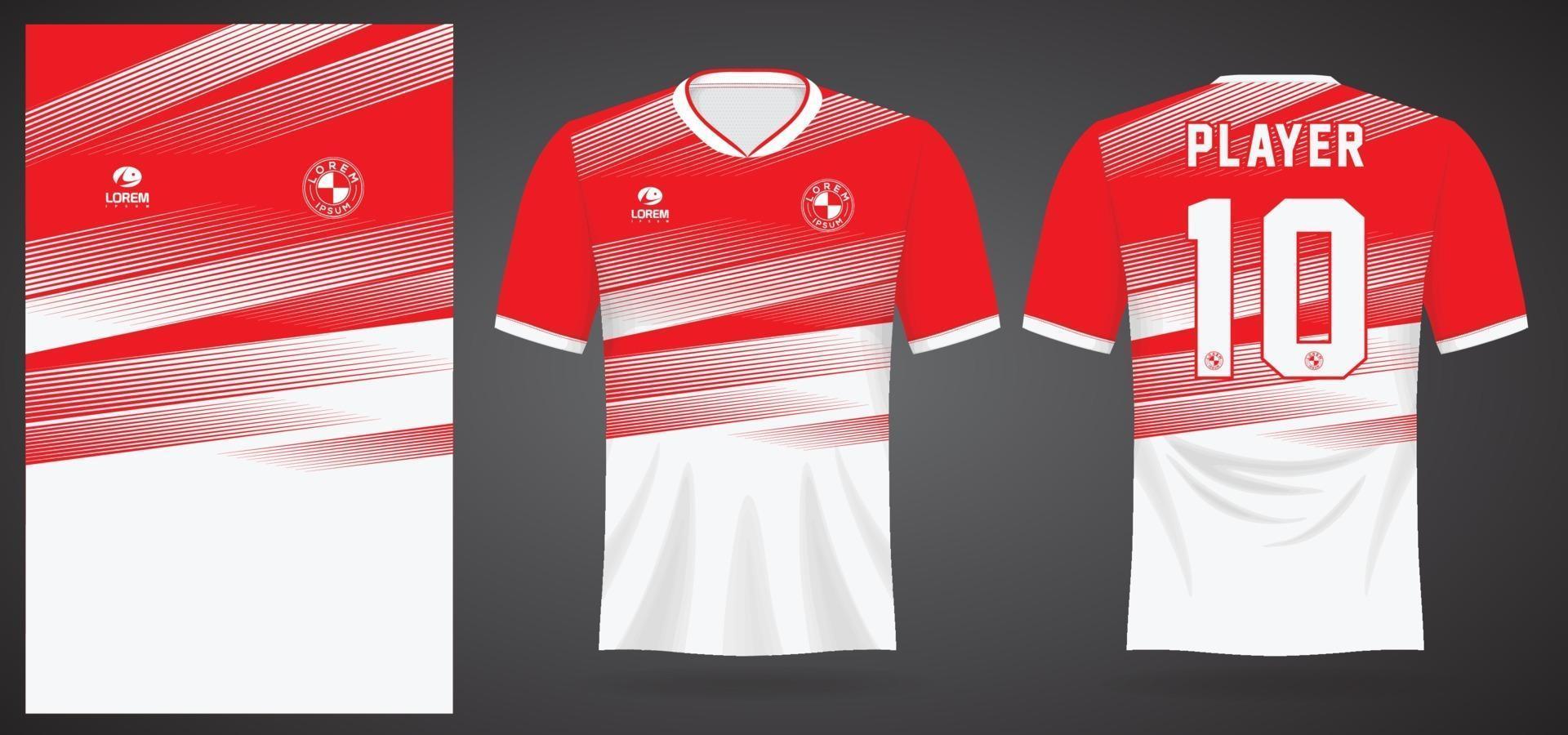 red white sports jersey template for team uniforms and Soccer t shirt