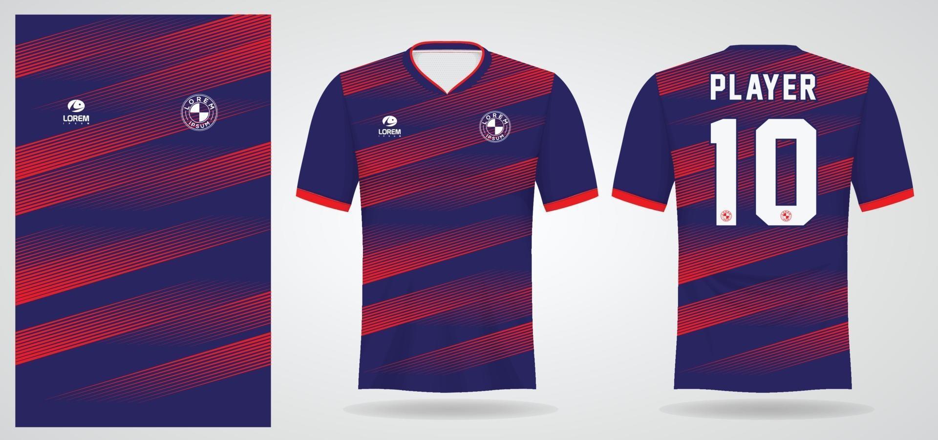 Plantilla de camiseta deportiva azul roja para uniformes de equipo y diseño de camiseta de fútbol vector